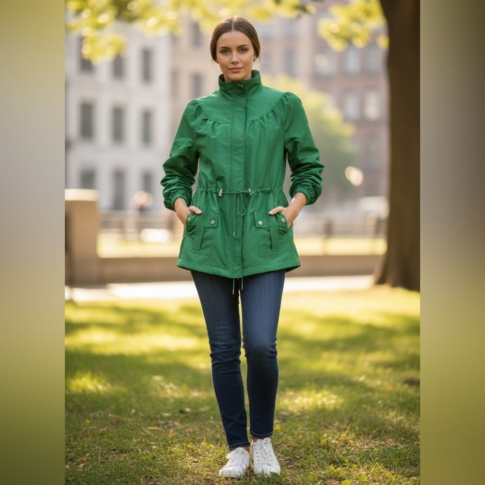 Jaclyn Smith Grass Green Drawstring Nylon Jacket S